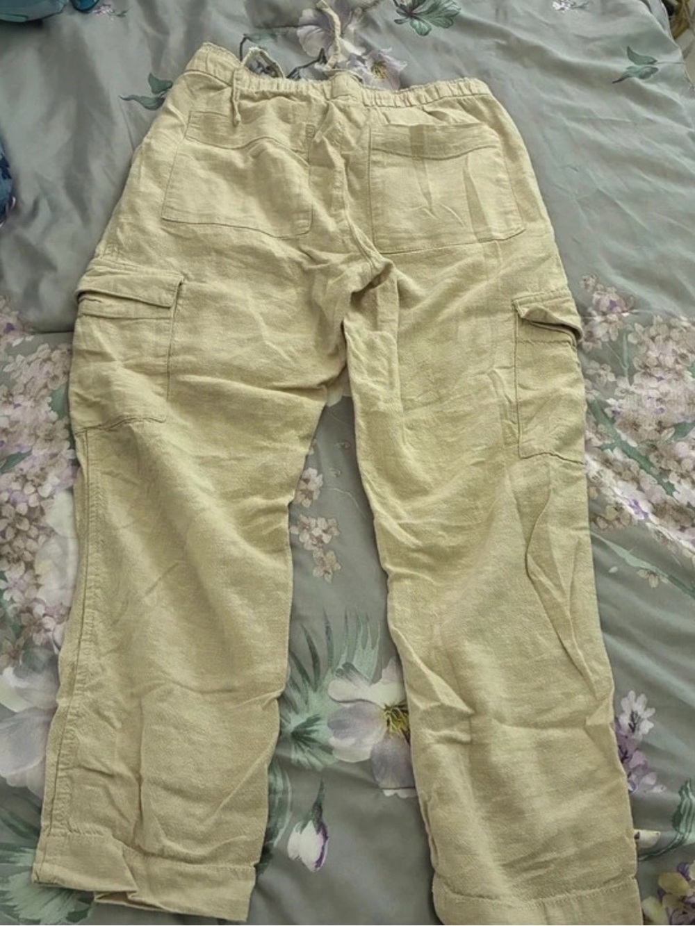 Tan Cargo Pants with Drawstring Waist